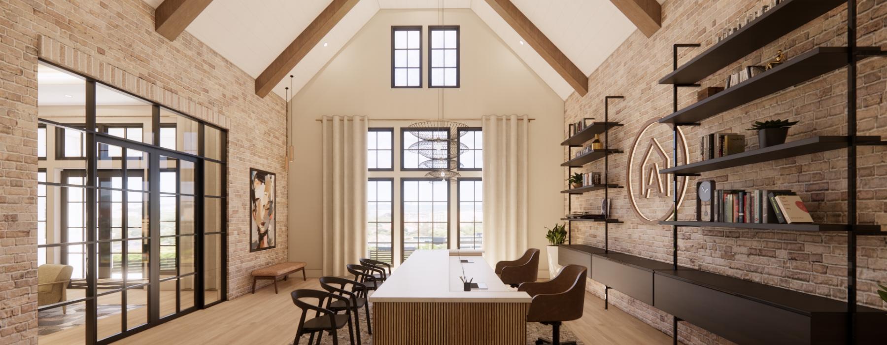 a room with a table and chairs